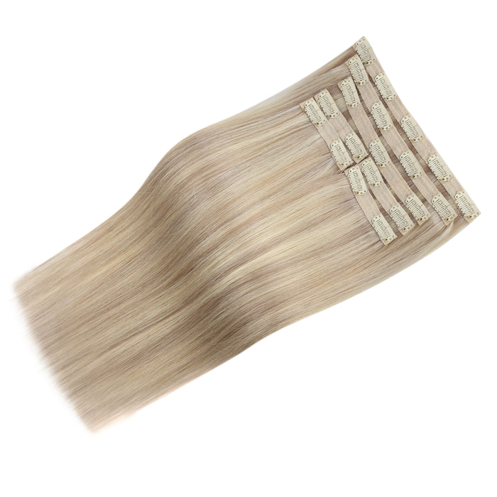 [Pre-Sale] Virgin Human Hair Clip in Hair Extensions with Pink Gold Highlights for Thin Hair #18/613