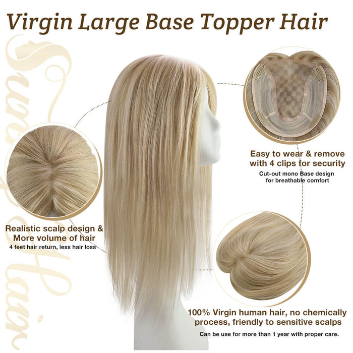 100% human hair topper,high quality virgin hair extensions,hair topper women,hair topper wig,hair topper silk base,hair topper human hair,hair topper for women,hair topper for thinning crown,hair topper,clip on hair topper,Best Hair Topper with Clips,easy disassembly,easy remove,easy wear,easy installation,sensitive skin friendly,big base topper hair,6*7 inch topper hair,Hair Volumizers,Clip-In Hair Volumizers