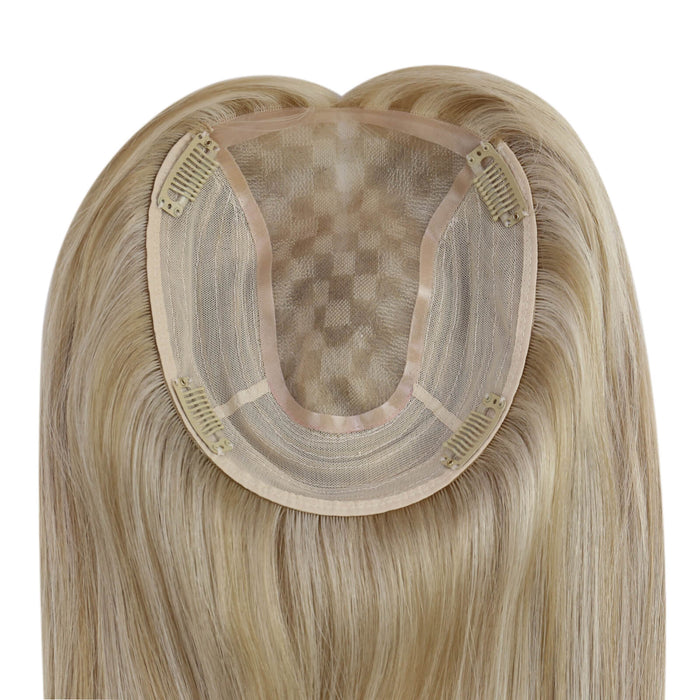 Sunny Hair Topper,Silk hair topper,mono topper hair,Mono Topper,human hair topper,high quality virgin hair extensions,hair topper women,hair topper wig,hair topper silk base,hair topper human hair,hair topper,balayage blonde with brown,blonde hair, light brown hair,distribute seams at will,invisible topper,large base topper,large base 6*7 inch,Hair Volumizers,Clip-In Hair Volumizers