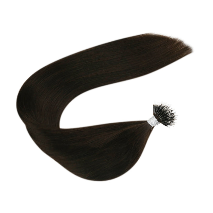 Pre Bonded Nano Ring Darkest Brown Human Hair Extensions Straight #2